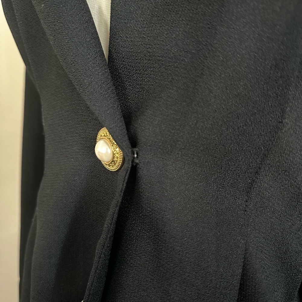 Vintage 80s 90s Karin Stevens Dress Pearl Button Black Sheer Midi Rockabilly Sm - Picture 11 of 15